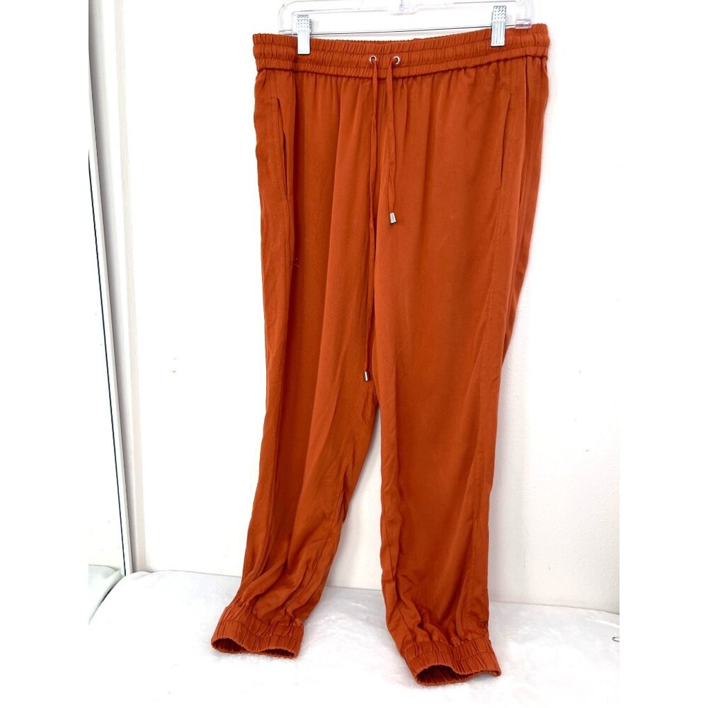 Nanette Lepore Joggers Large Rust Orange Pockets Lyocell Paper Bag